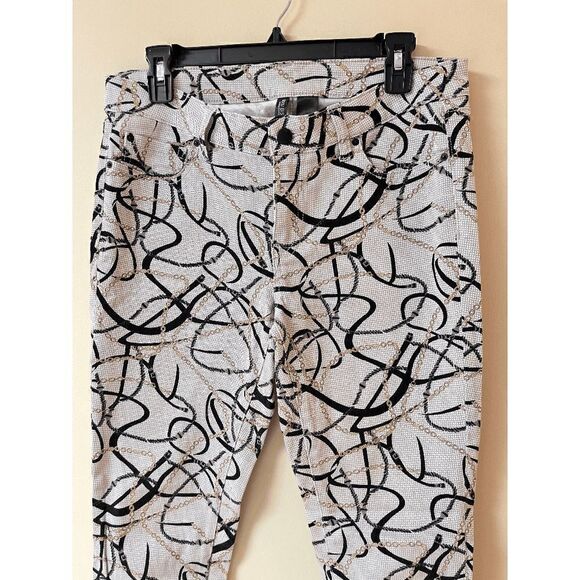 Bisou Bisou Womens Mid Rise Skinny Leg Jeans White Chain Print Sz 8 - Picture 4 of 9
